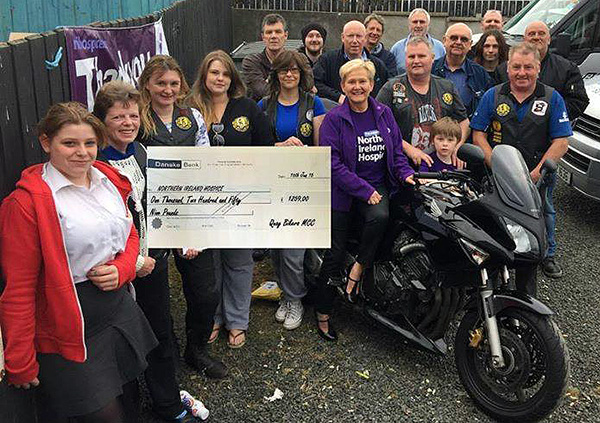 Raising £1259 for the Hospice by riders at the Quay Bikers MCC ride out.